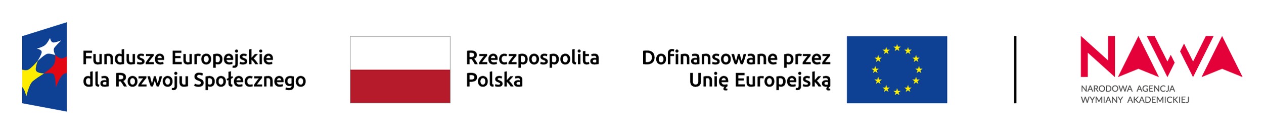 Pasek logotypów: Fundusze Europejskie dla Rozwoju Społecznego, Rzeczpospolita Polska, Narodowa Agencja Wymiany Akademickiej oraz Unia Europejska.